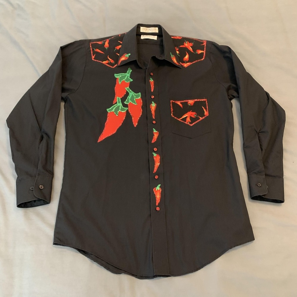 Classix Shirt Mens Small Black Chili Pepper Western Long Sleeve Button Front